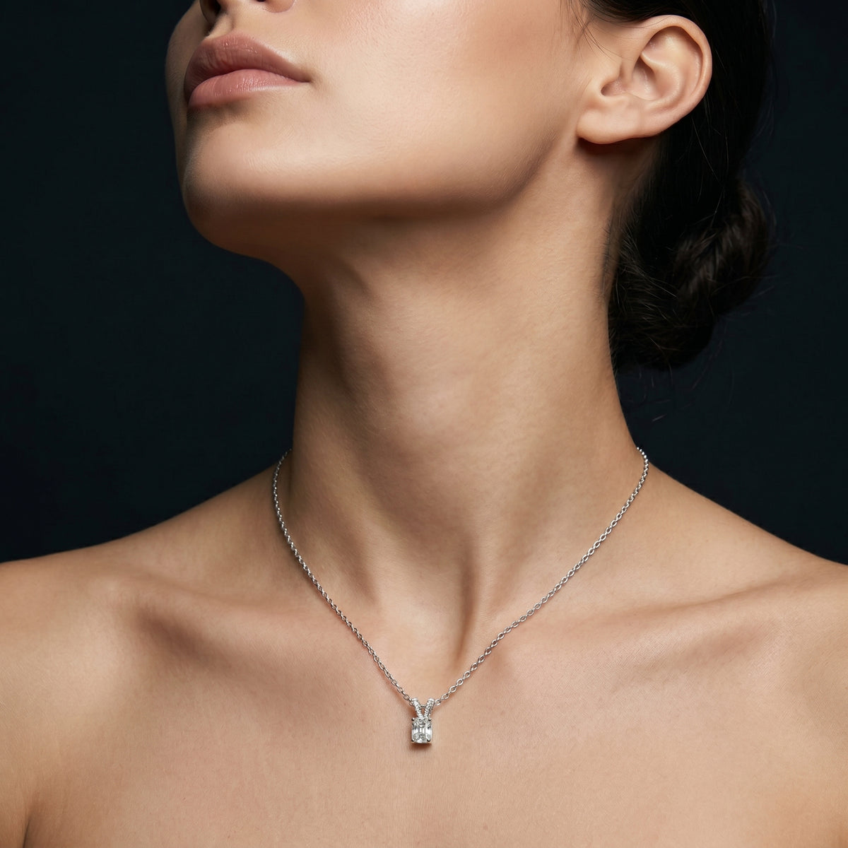 Radiant Cut Solitaire Diamond Pendant with Pave Bail