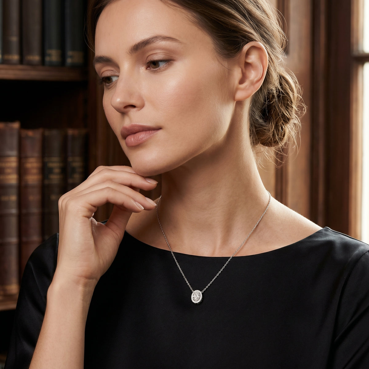Oval Halo Diamond Necklace