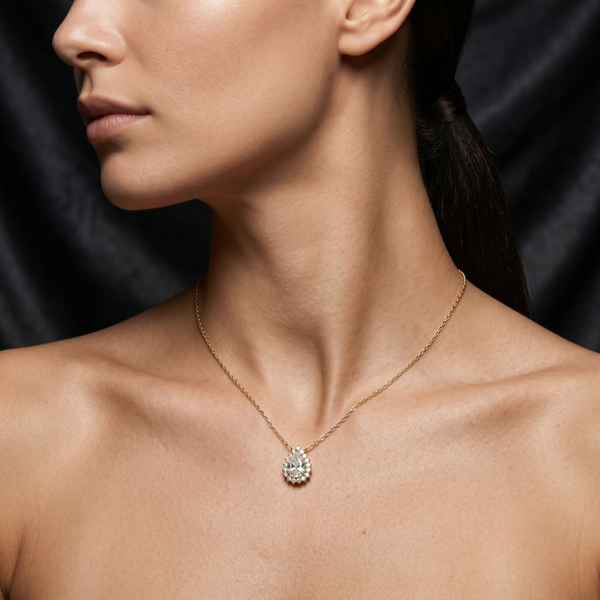 Pear Halo Solitaire Diamond Pendant — lifestyle