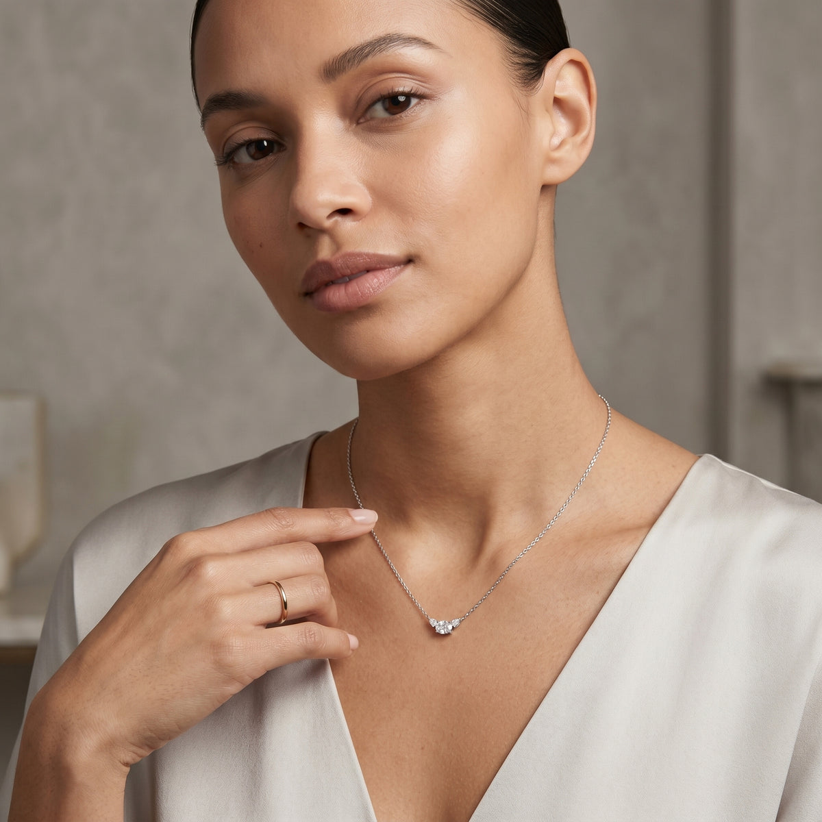 East-West Oval Diamond Necklace with Pear Accents