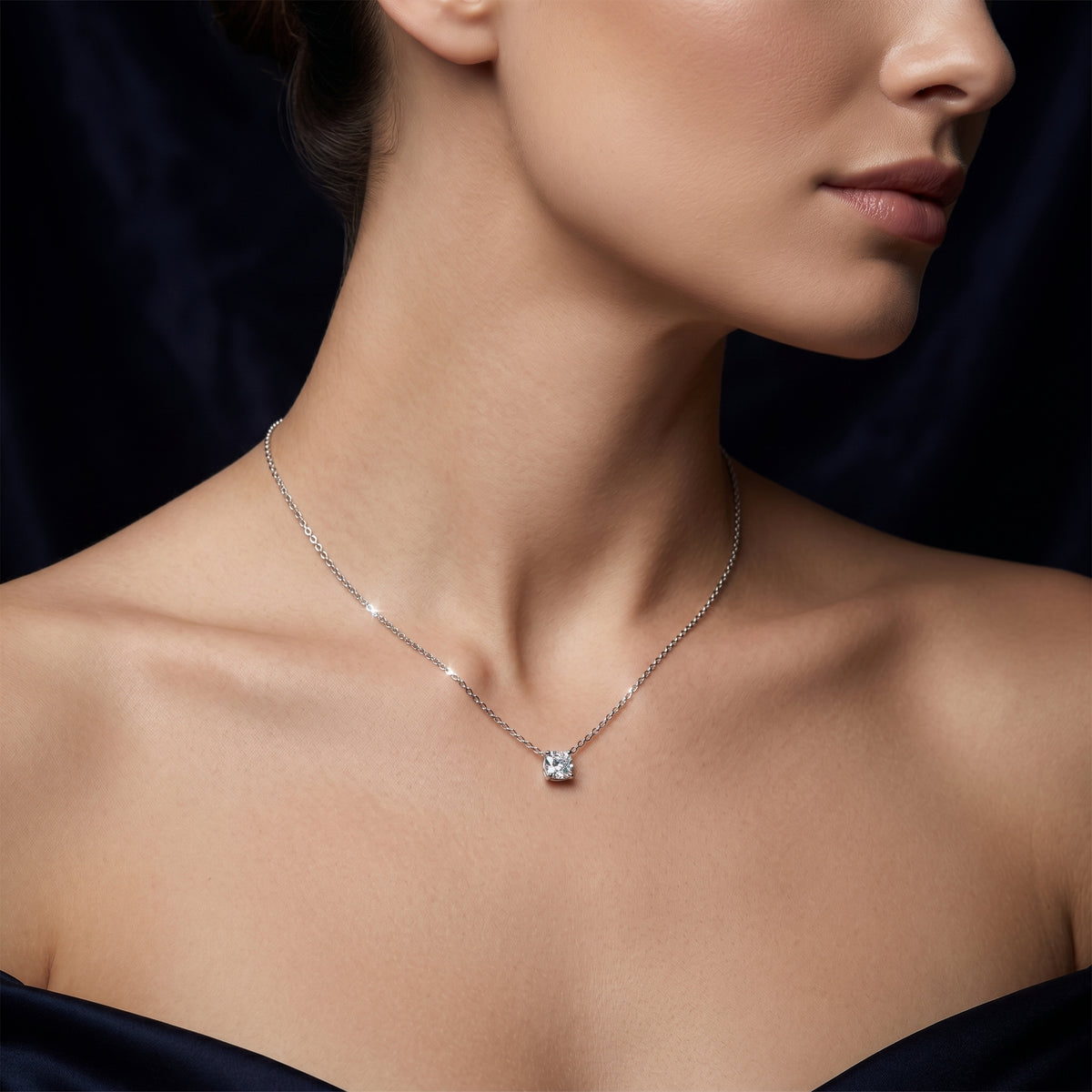 Petite Round Solitaire Diamond Pendant — lifestyle