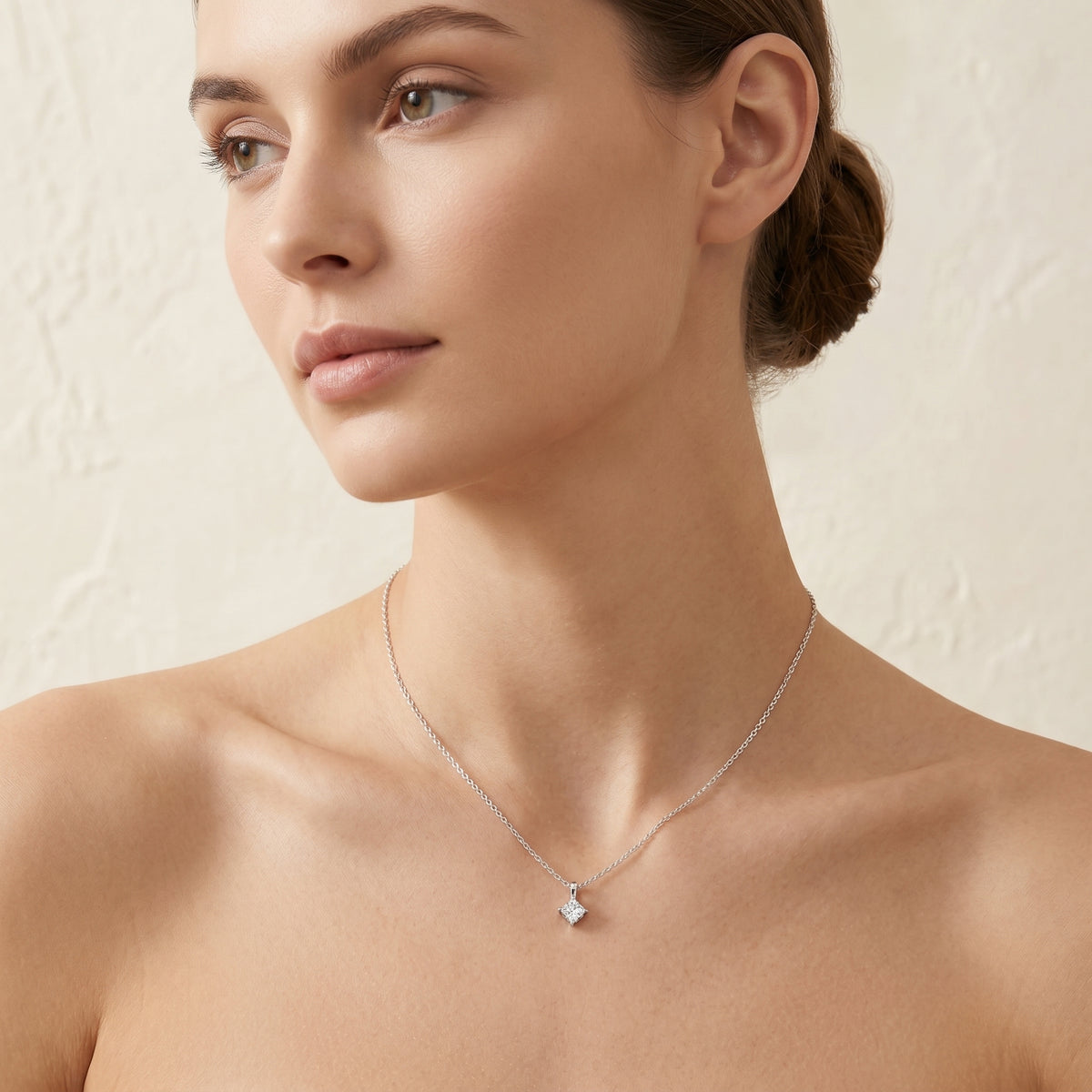 Princess Floating Solitaire Diamond Pendant