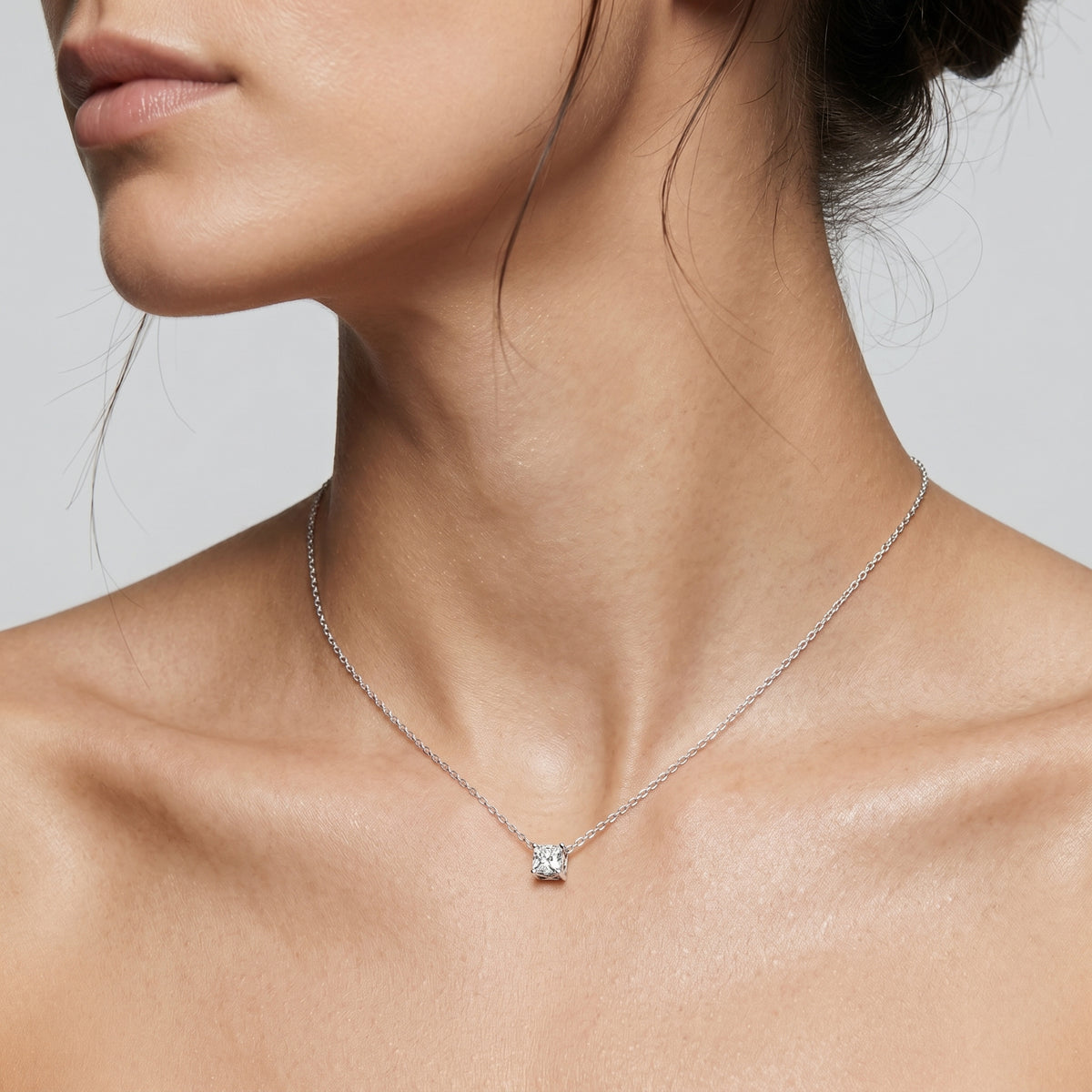Cushion Solitaire Slider Diamond Pendant — lifestyle