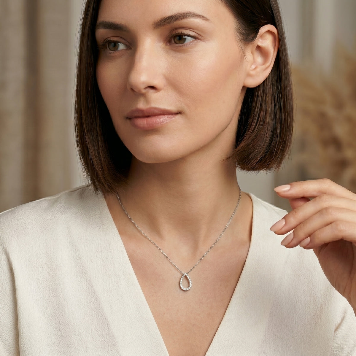 Open Teardrop Round Diamond Pendant