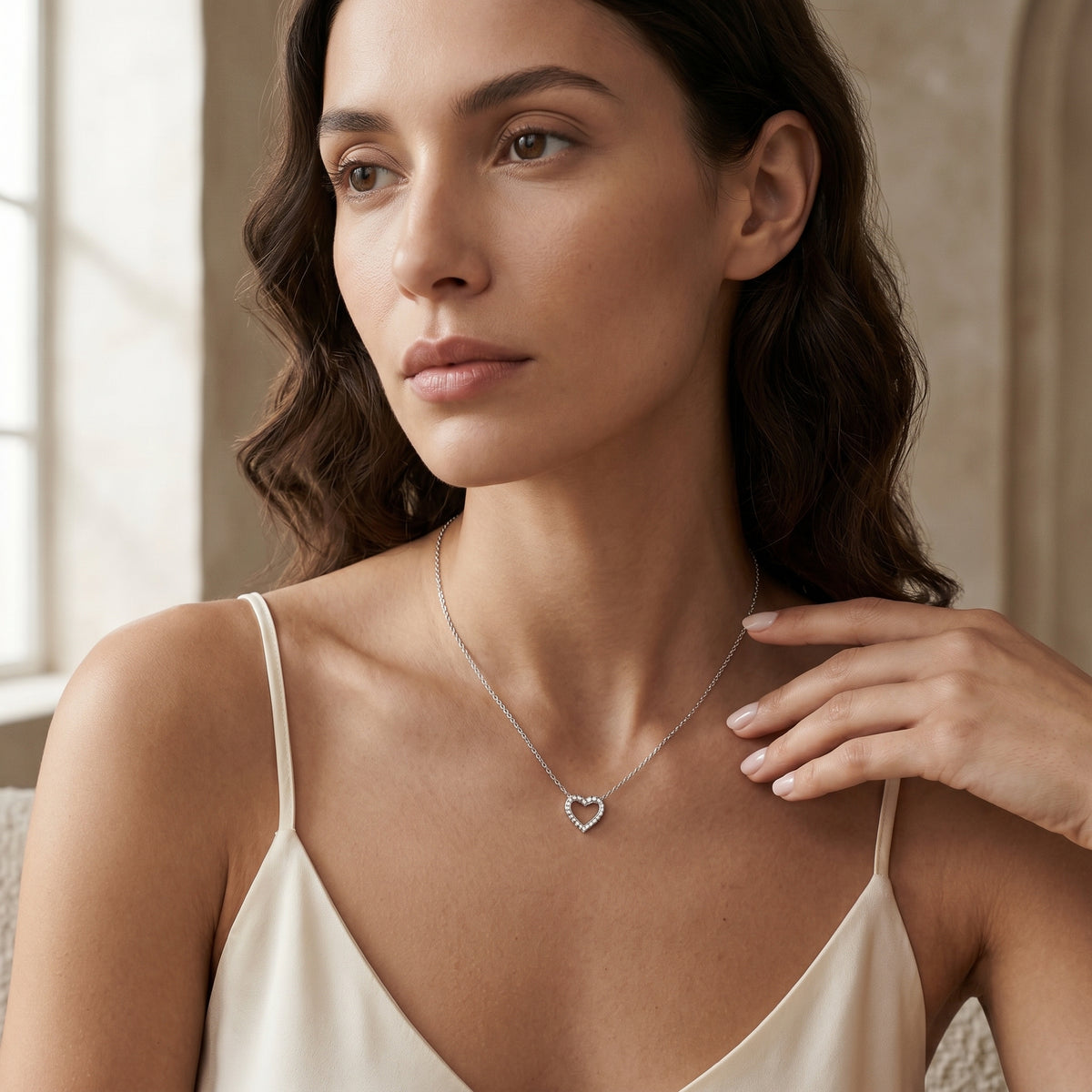 Prong Set Open Heart Diamond Necklace