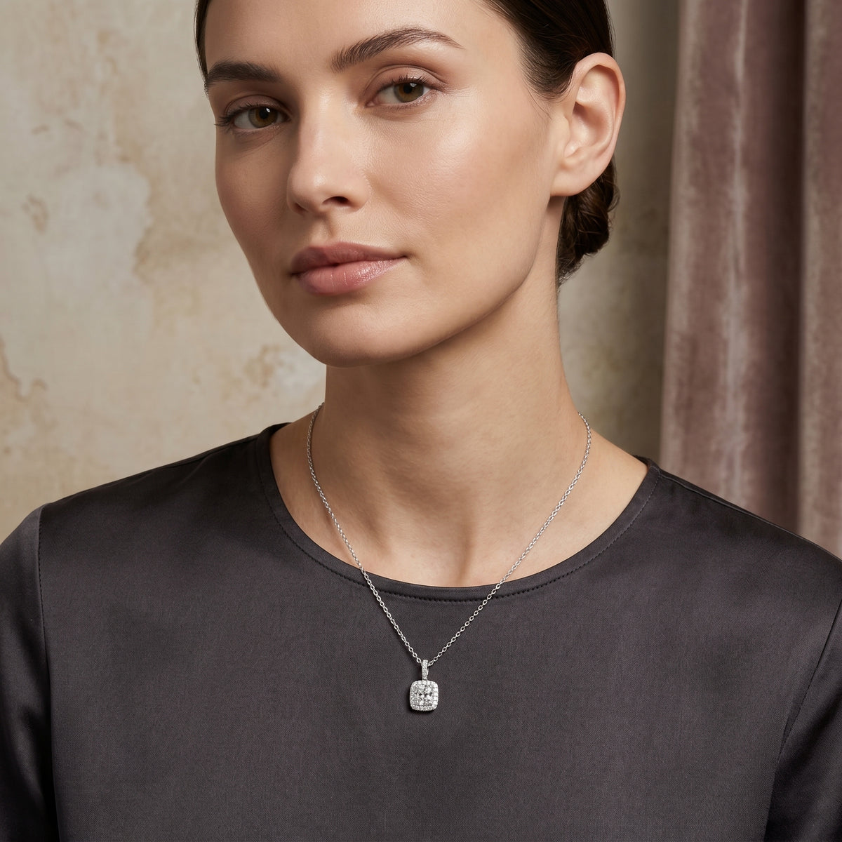 Elongated Cushion Halo Diamond Pendant