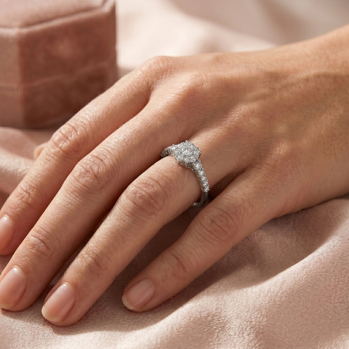 Round Diamond Cluster Engagement Ring — lifestyle