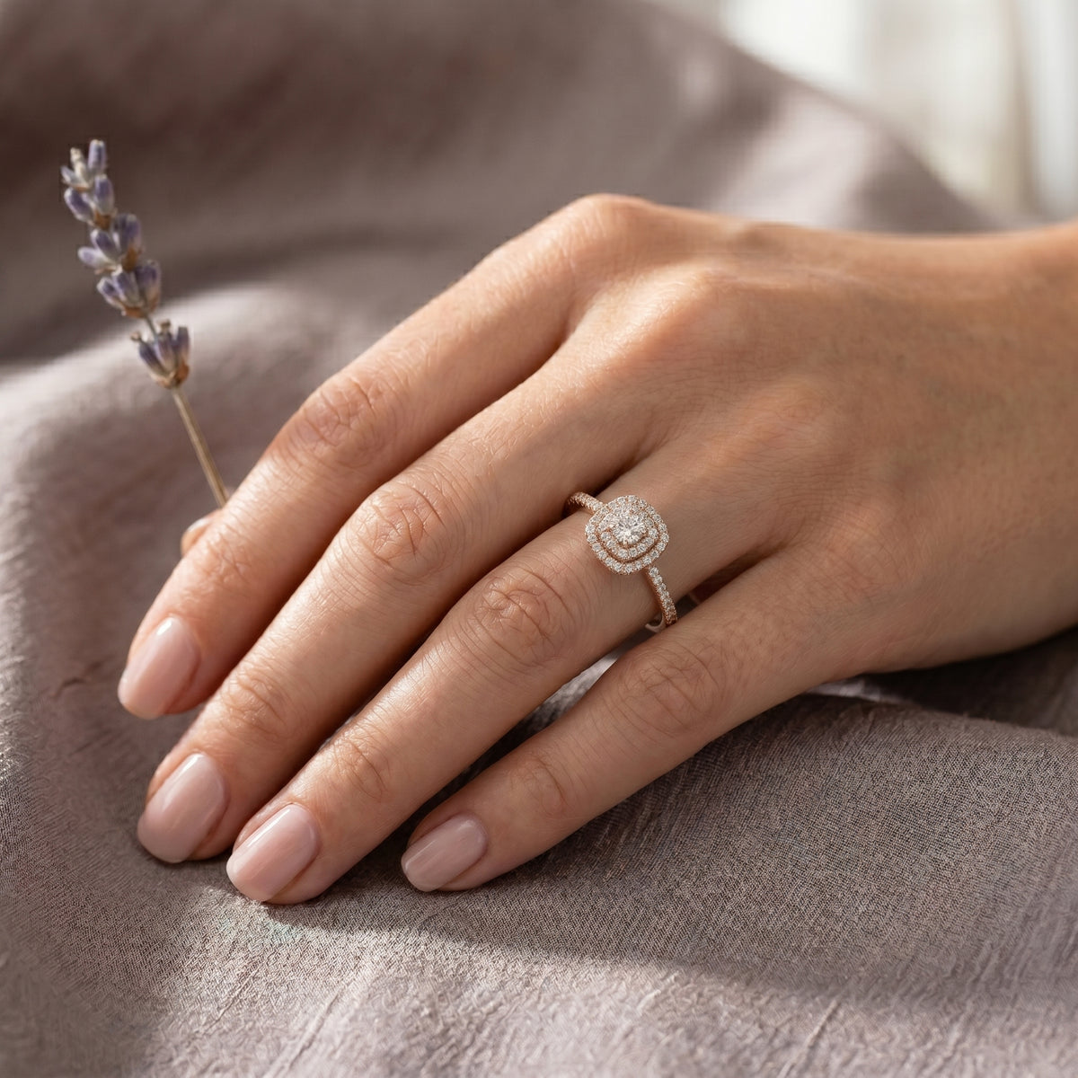 Double Cushion Cluster Vintage Engagement Ring — lifestyle