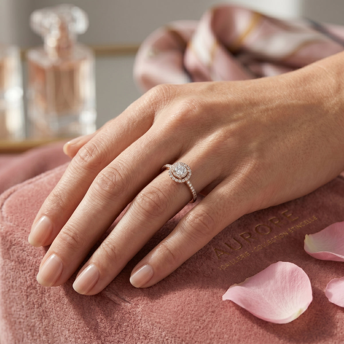 Round Diamond Cluster Double Halo Engagement Ring — lifestyle