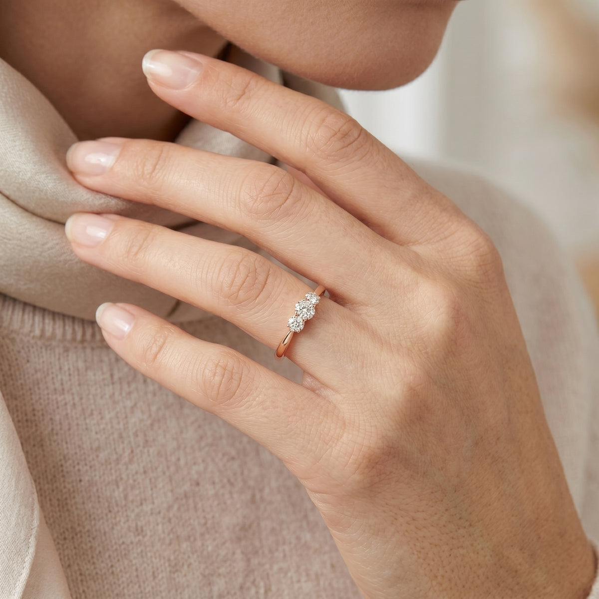 Three Cluster Halo Trilogy Diamond Engagement Ring — lifestyle
