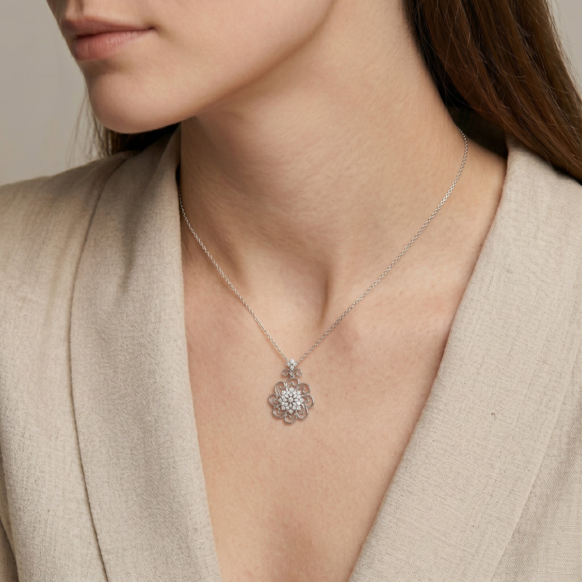 Scrollwork Flower Diamond Pendant