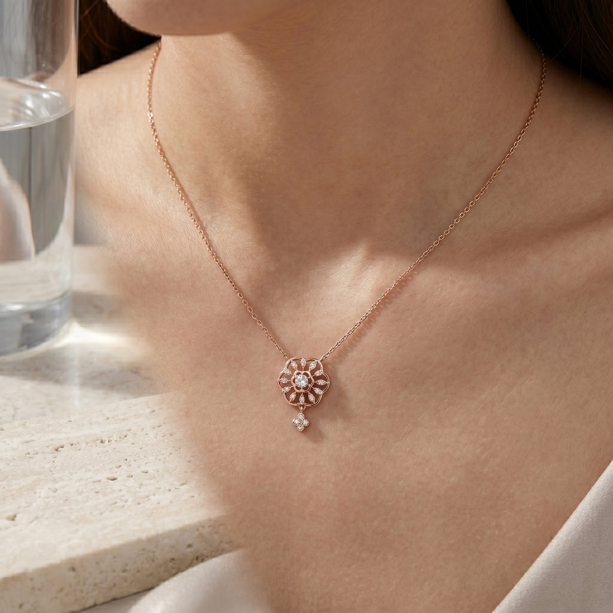 Open Petal Flower Diamond Pendant