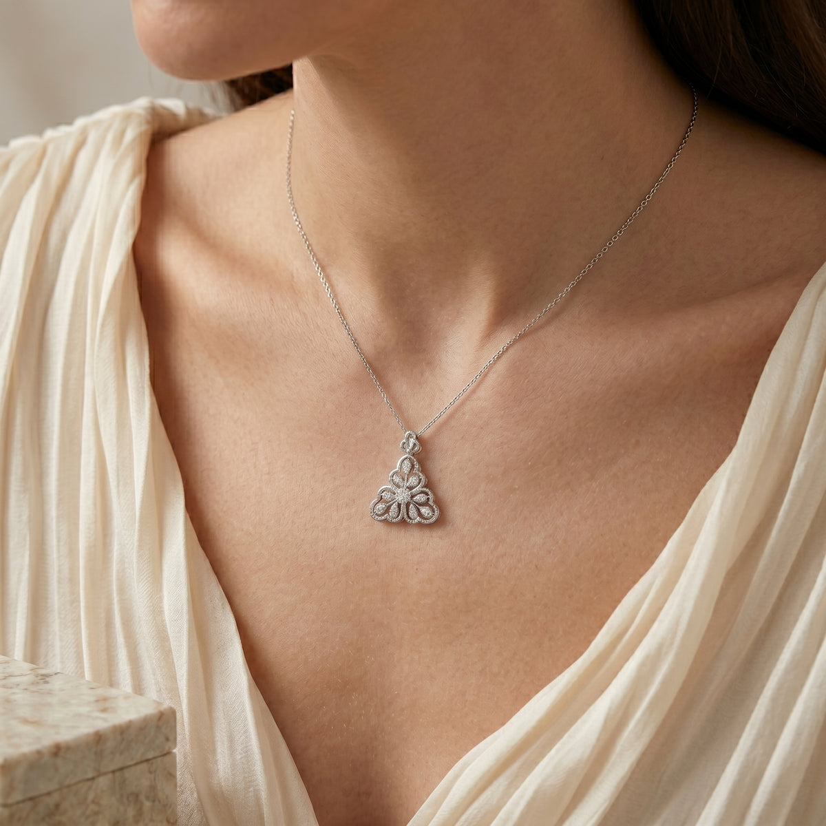 Trefoil Arch Floral Diamond Pendant — lifestyle