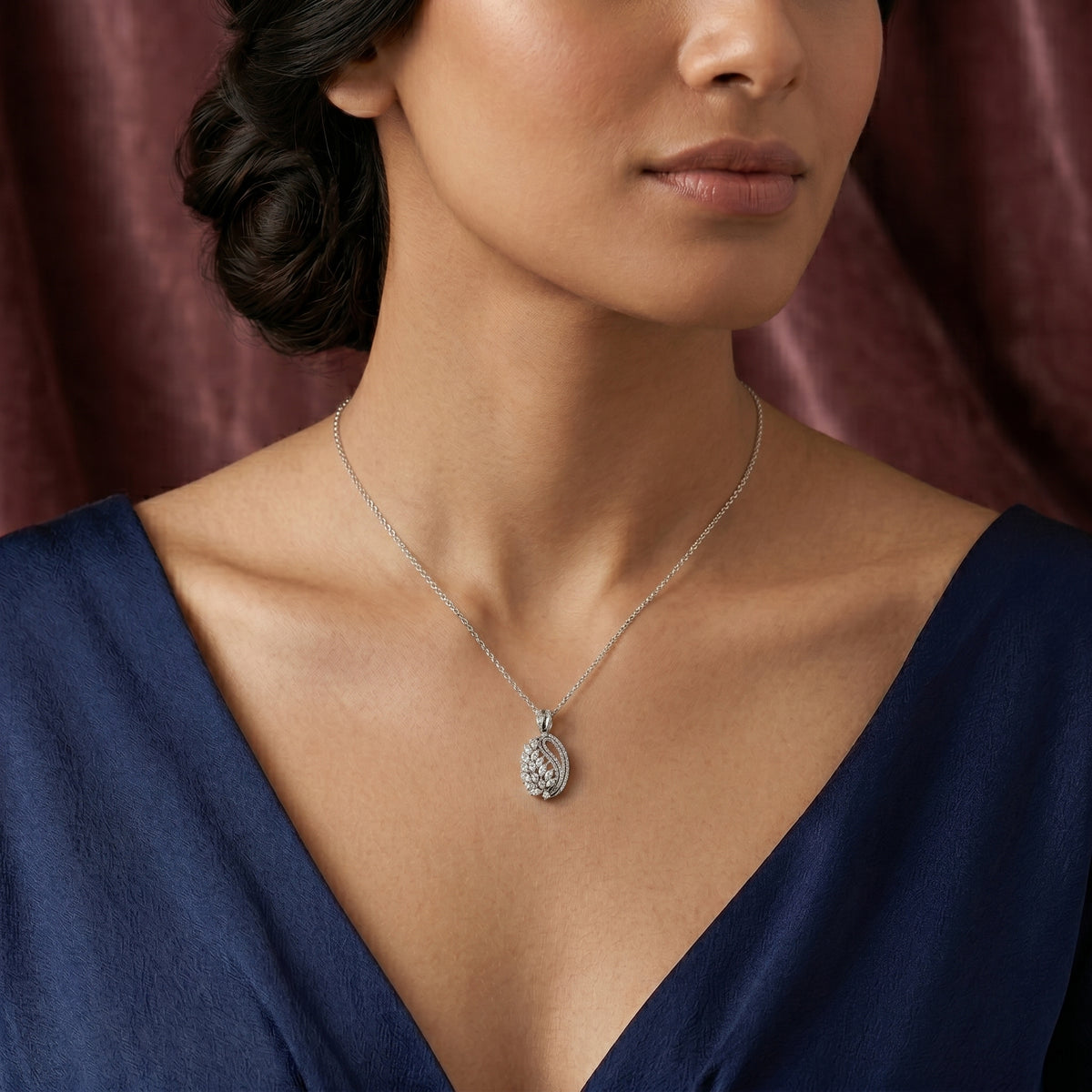 Paisley Leaf Cluster Diamond Pendant