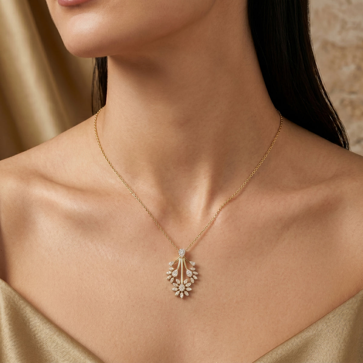 Floral Bouquet Cascade Diamond Pendant