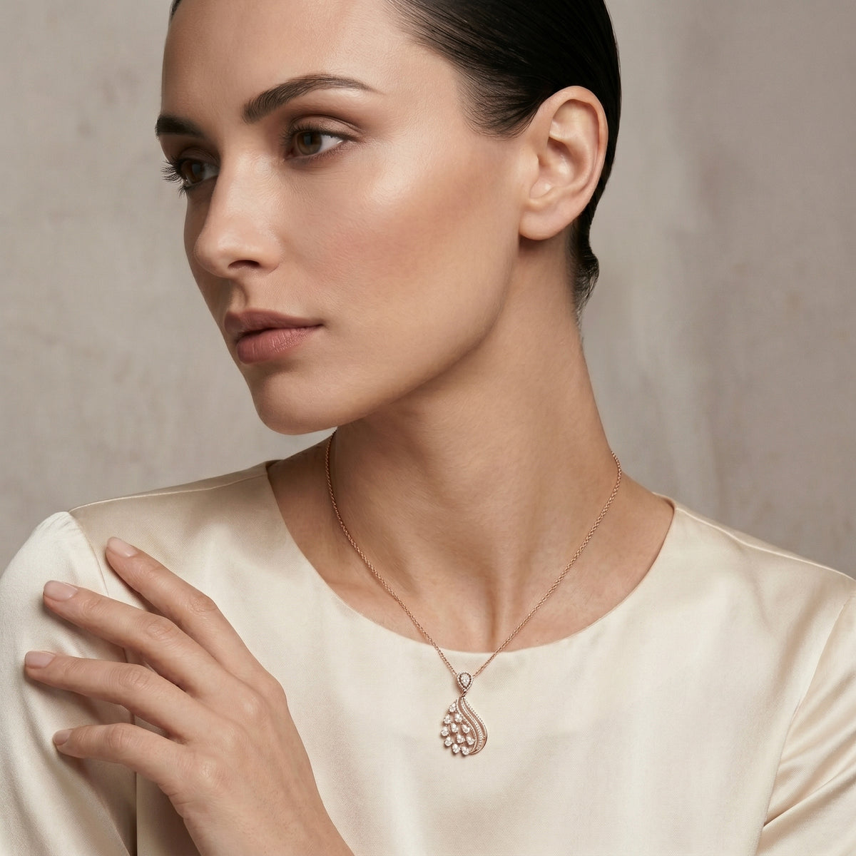 Swirl Teardrop Leaf Cluster Diamond Pendant