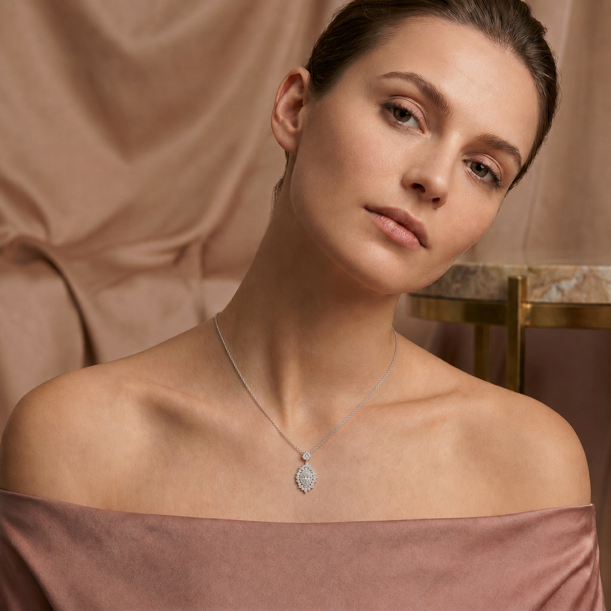 Grand Oval Marquise Halo Diamond Pendant