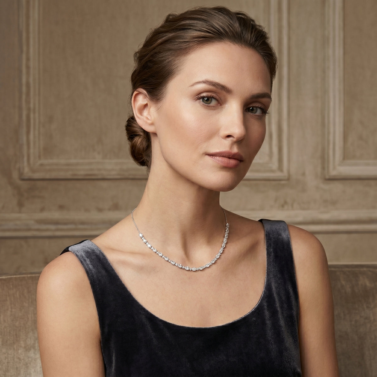 Graduated Oval and Round Diamond Half-Tennis Necklace