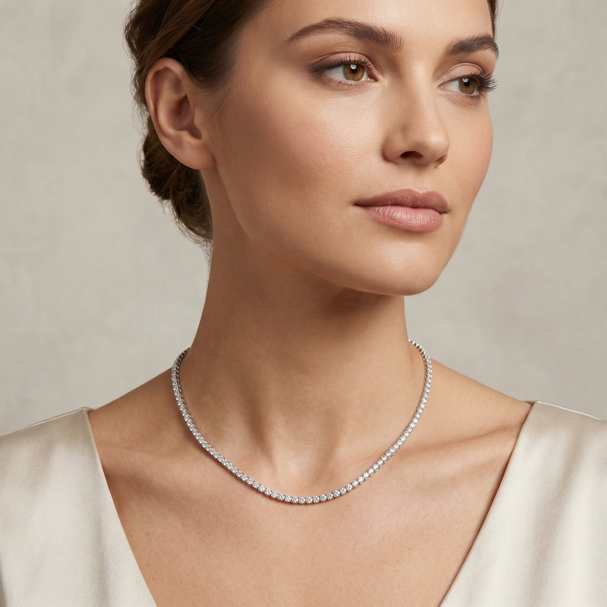 Round Cluster Bezel Tennis Necklace