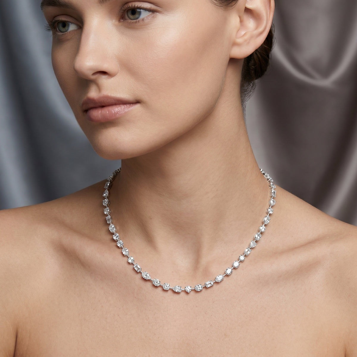 Mixed Fancy-Cut Diamond Station Necklace