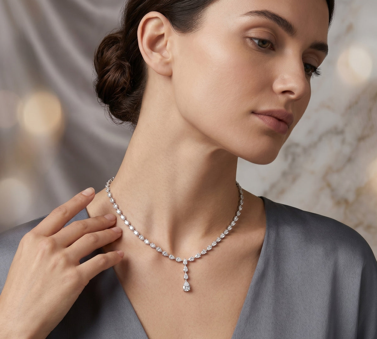 Oval and Baguette Alternating Tennis Necklace
