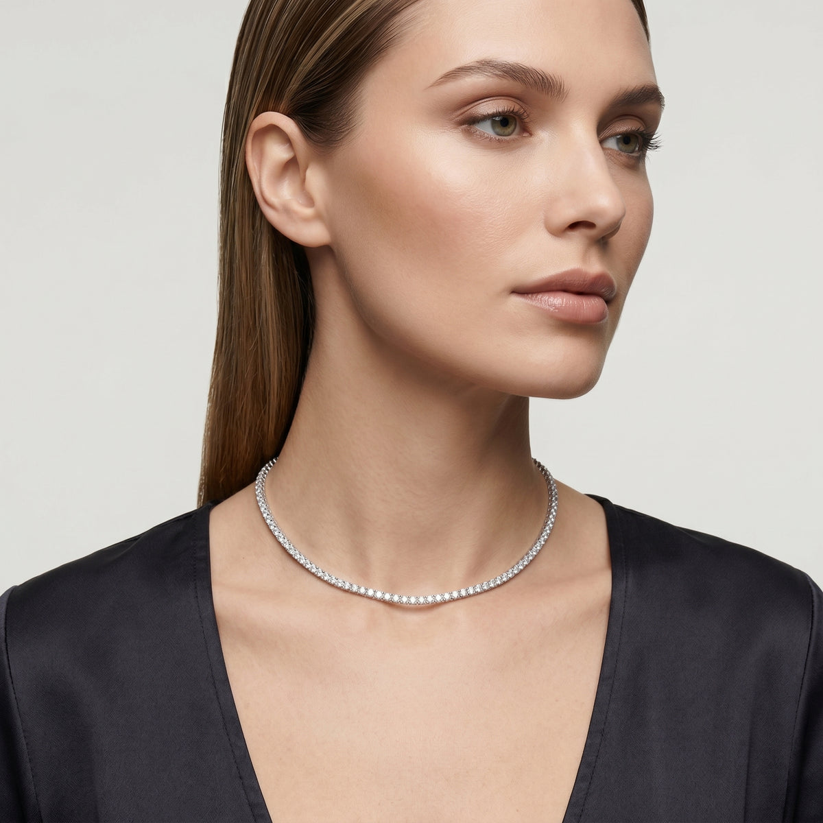 Round Prong-Set Tennis Diamond Necklace — lifestyle