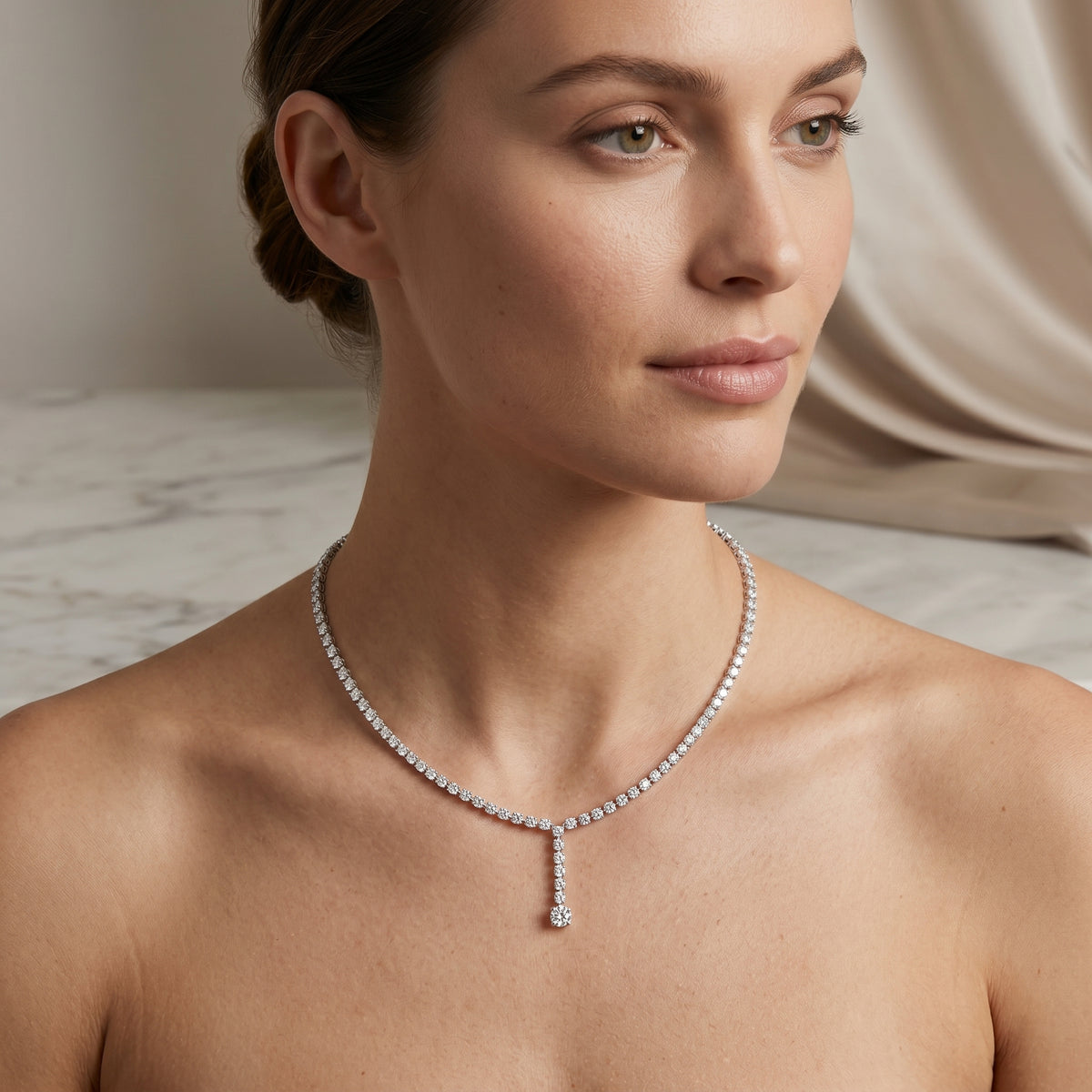 Round Diamond Y-Drop Necklace with Solitaire Drop