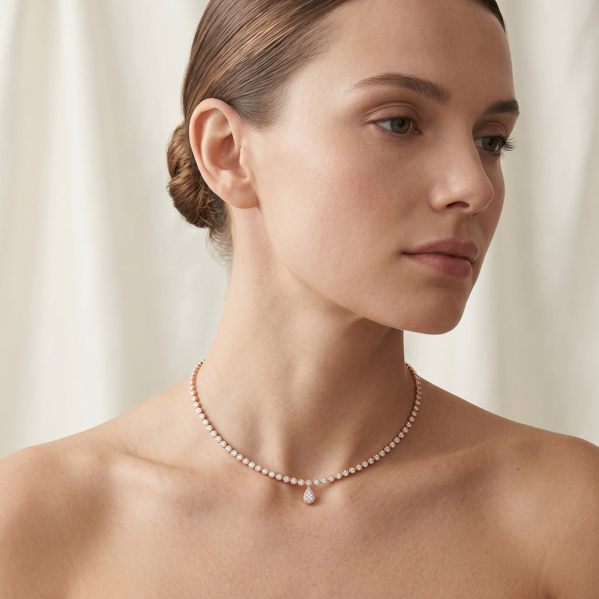 Graduated Halo Pear Drop Tennis Necklace