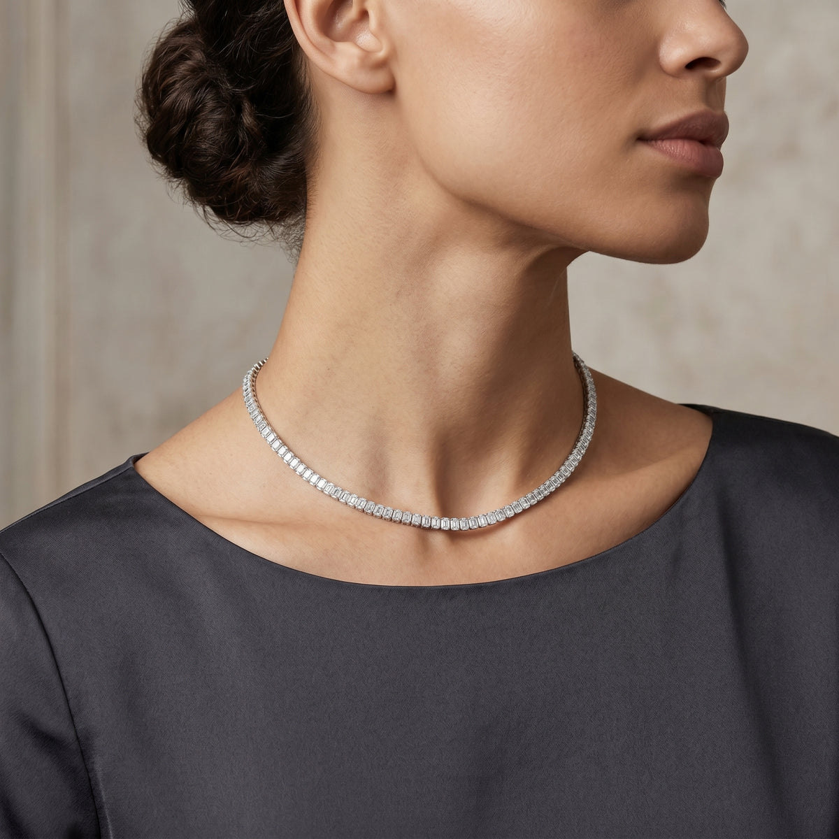 Emerald-Cut Collet Tennis Necklace — lifestyle