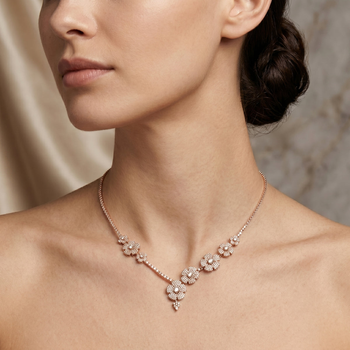 Pave Flower Diamond Statement Necklace