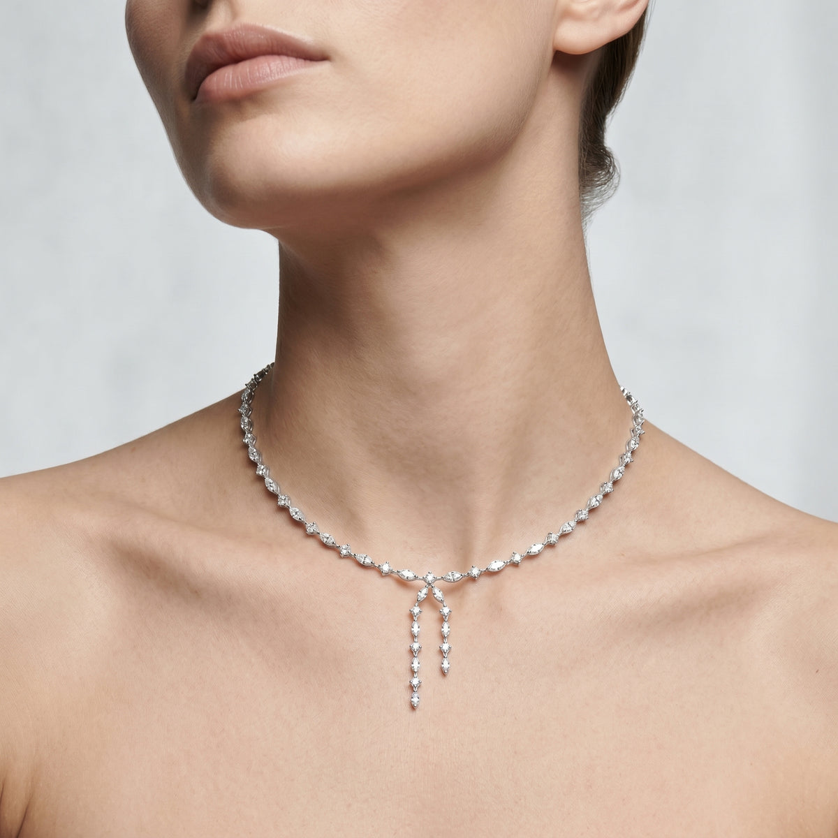 Marquise and Round Diamond Lariat Necklace