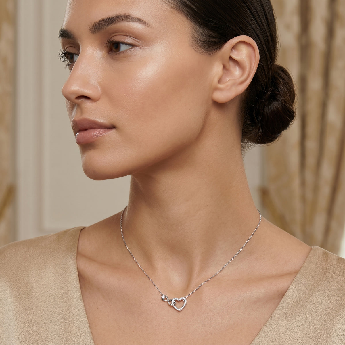 Infinity and Pave Heart Diamond Necklace
