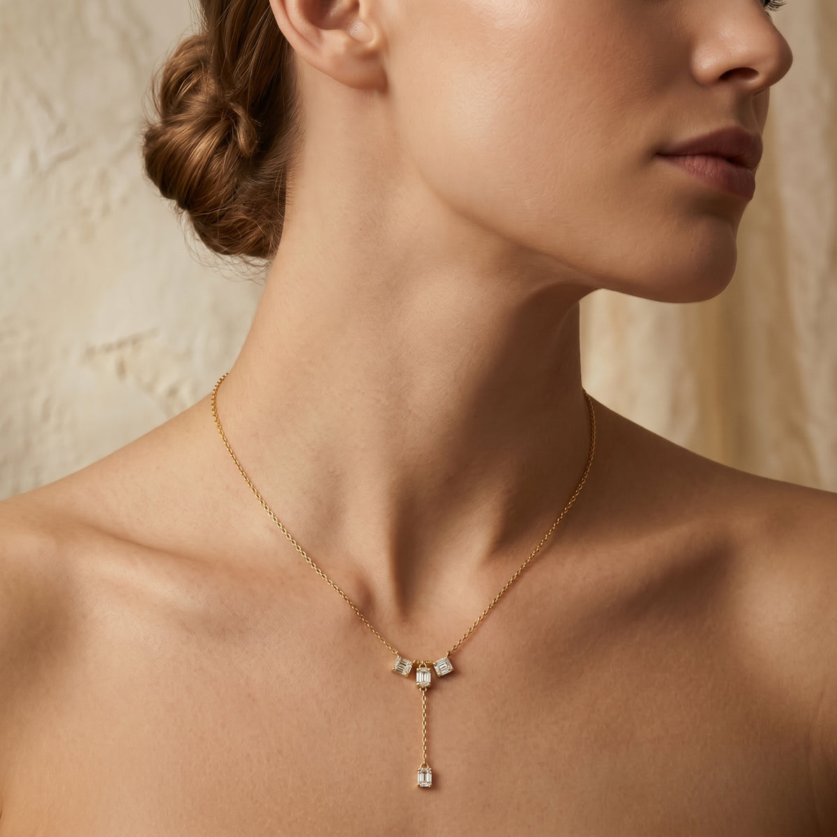 Baguette Cluster Diamond Y-Drop Necklace
