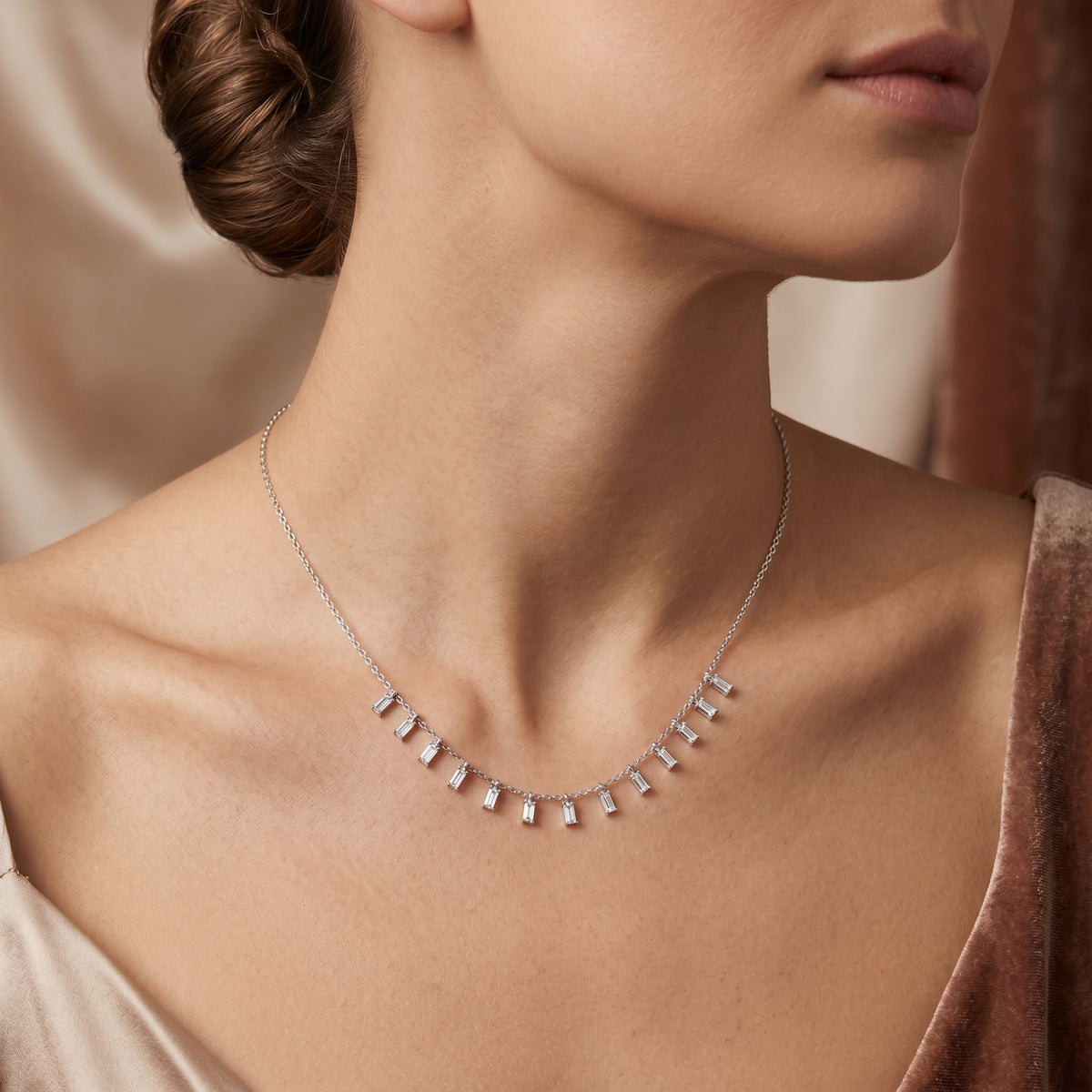 Baguette Fringe Diamond Station Necklace