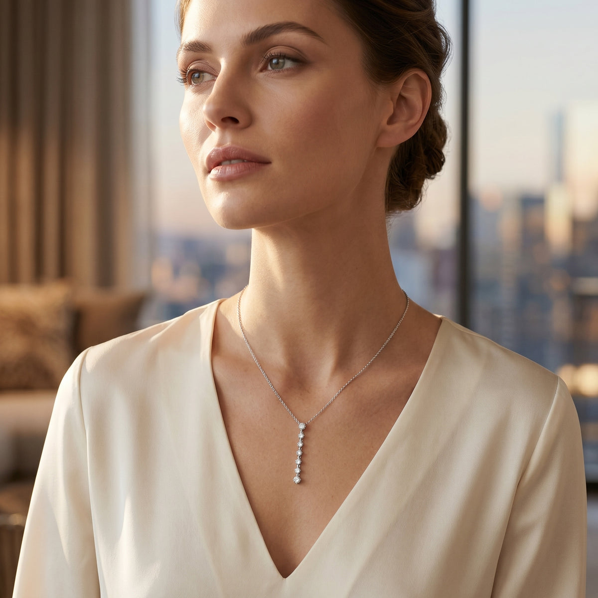 Round Diamond Line Lariat Necklace