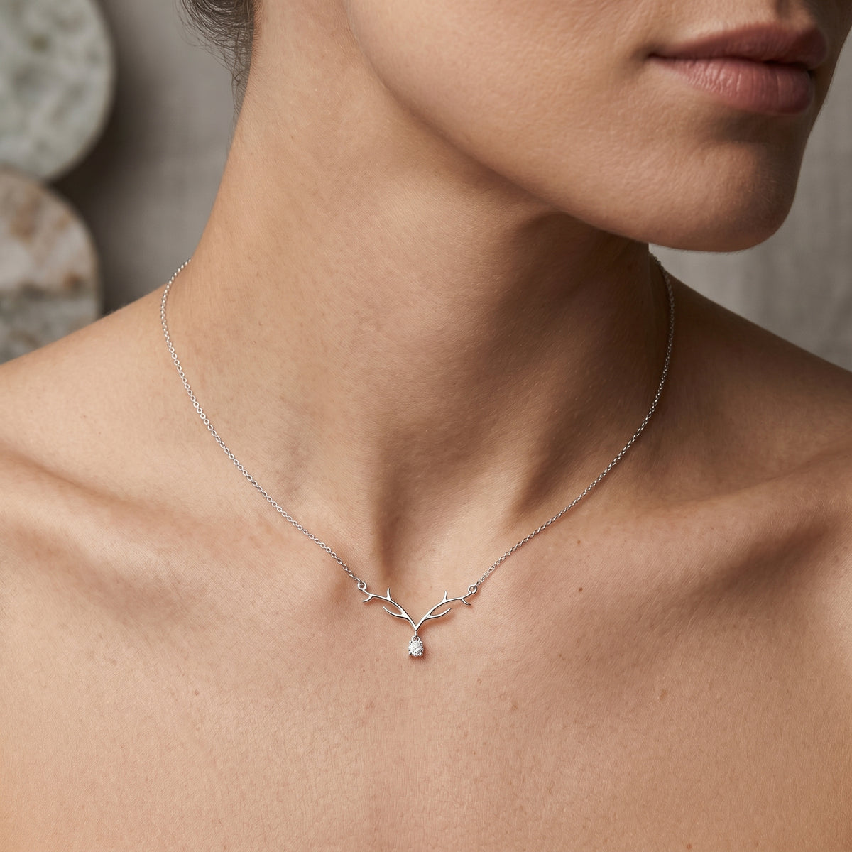 Antler Branch Round Diamond Drop Necklace