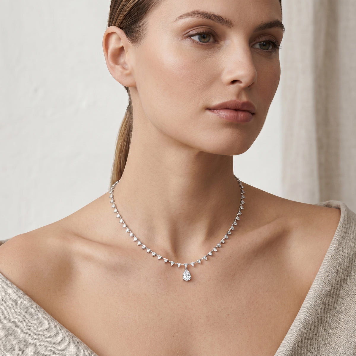 Pear Diamond Fringe Necklace with Pear Drop