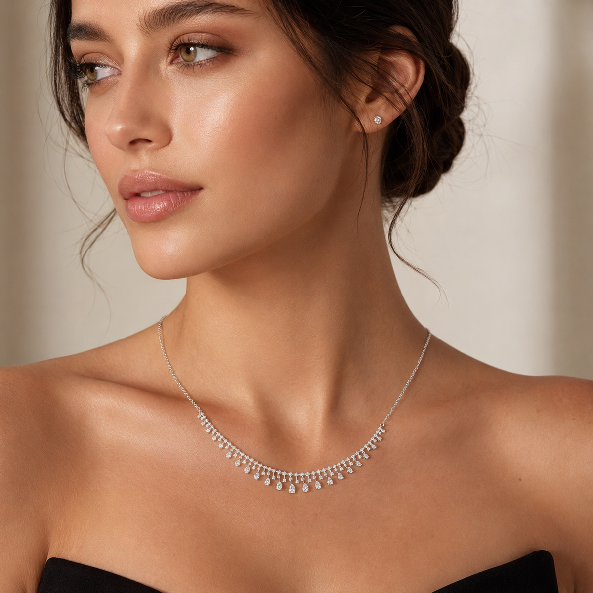 Graduated Pear Fringe Diamond Necklace