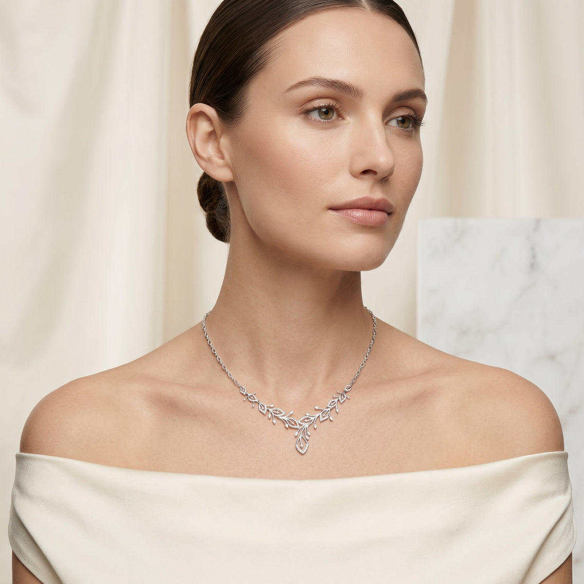 Botanical Branch Pave Diamond Statement Necklace