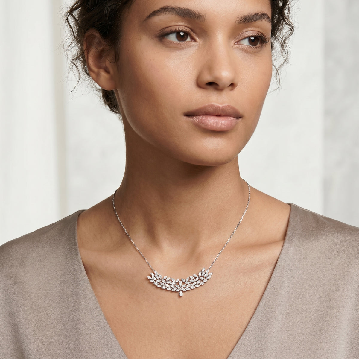 Marquise Diamond Leaf Cluster Necklace