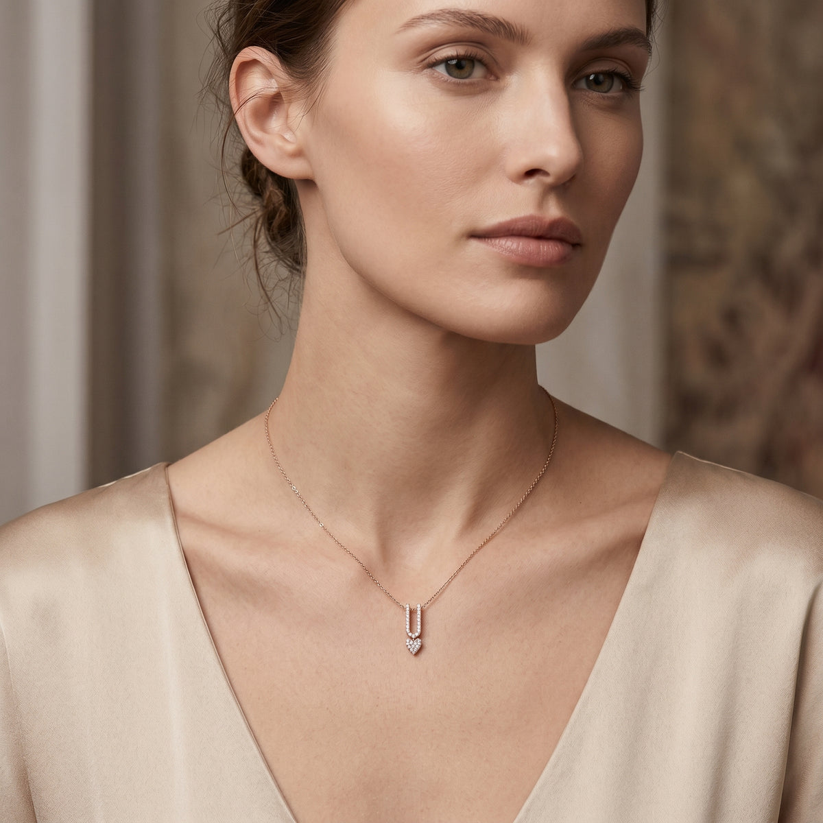 Split Loop Pave Drop Diamond Necklace