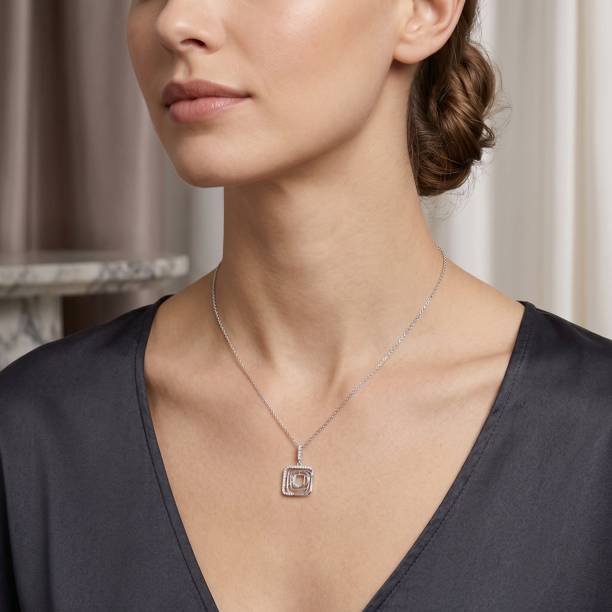 Geometric Openwork Pave Diamond Necklace
