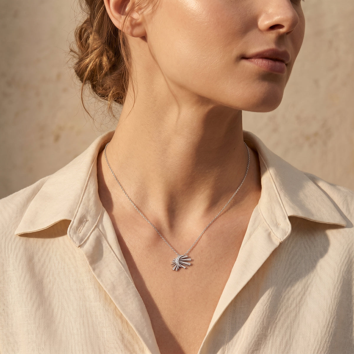 Crescent Moon Sunburst Diamond Necklace