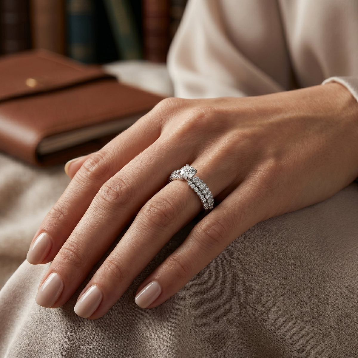 Classic Pavé Diamond Engagement Ring — lifestyle