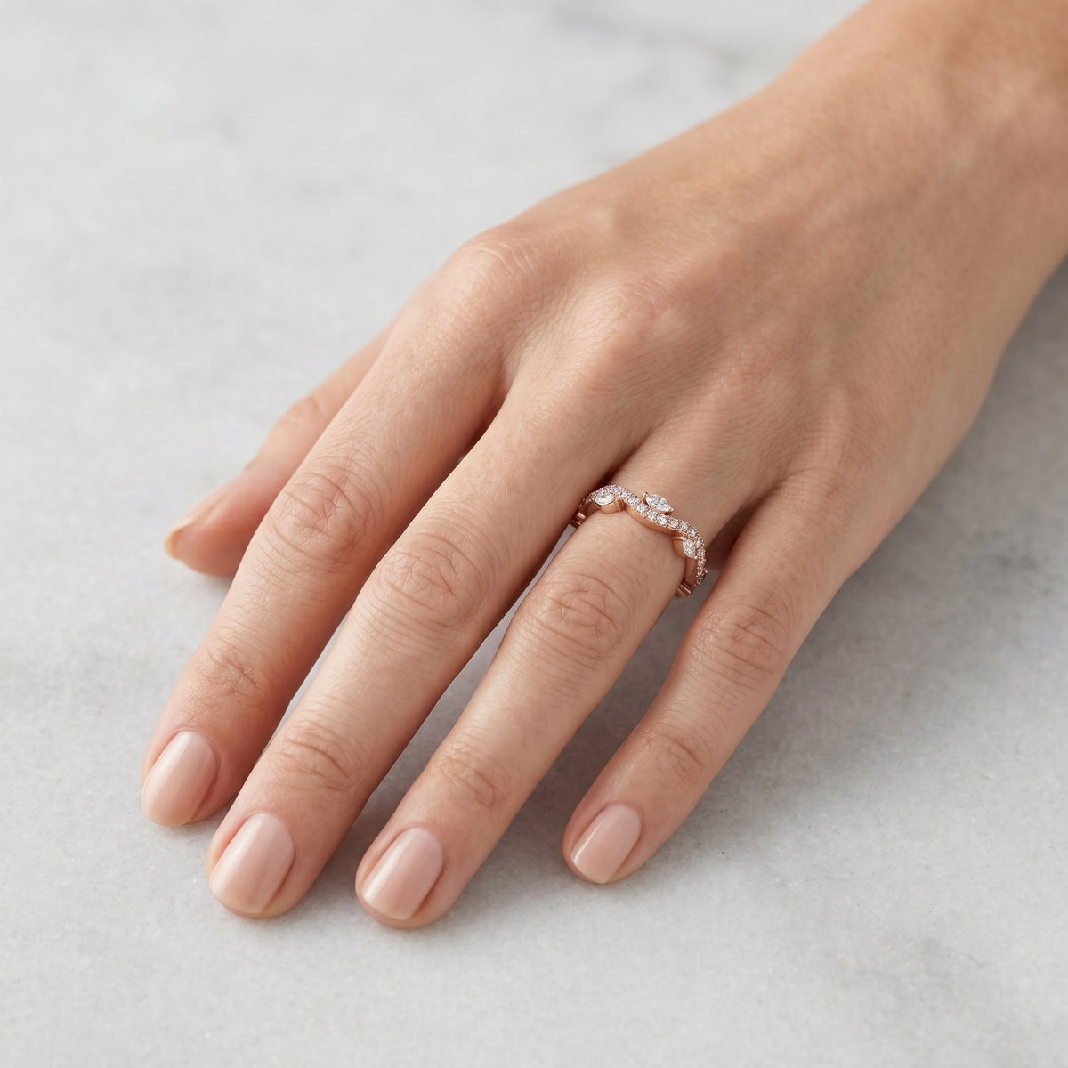 Marquise and Round Split Shank Diamond Engagement Ring — lifestyle