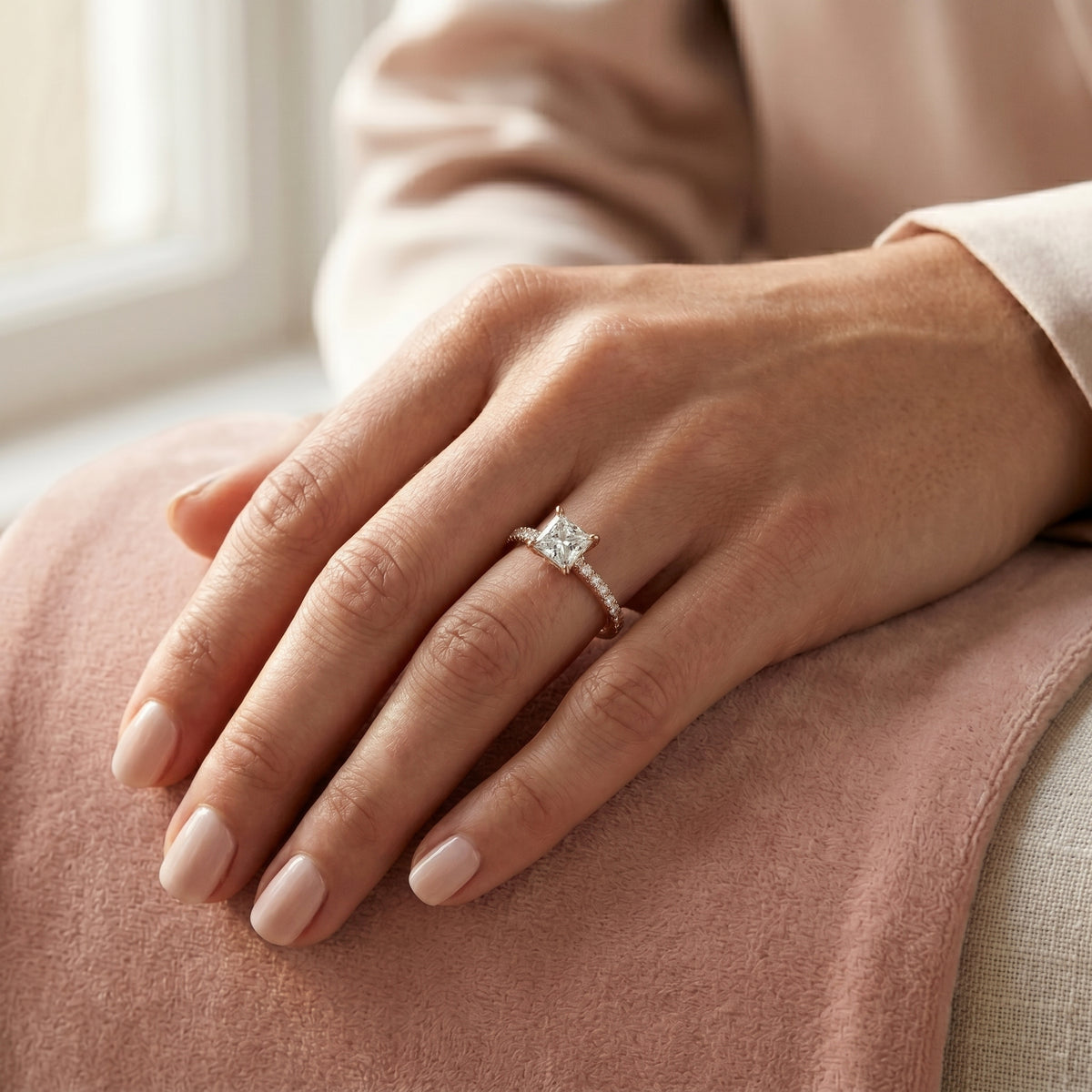 Princess Cut Engagement Ring with Pavé Wrap Band — lifestyle