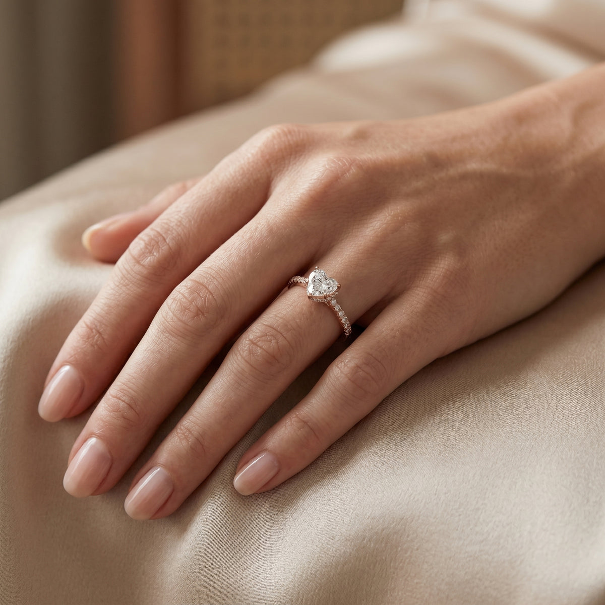 Heart Cut Engagement Ring with Pavé Band — lifestyle