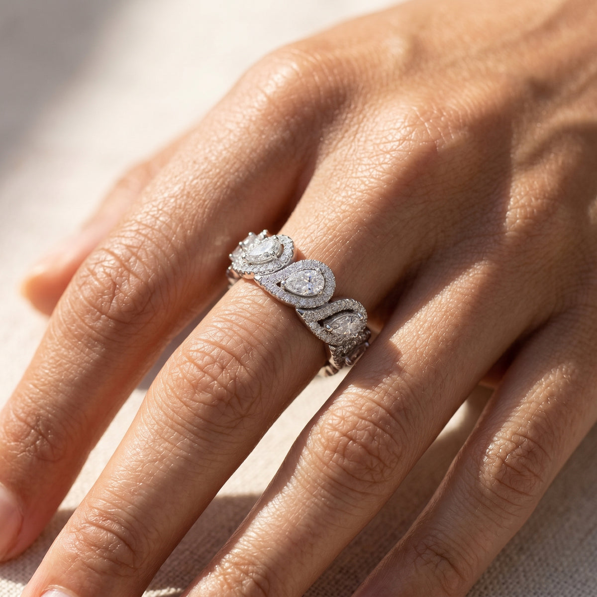 Pear Diamond Halo Cluster Eternity Band — lifestyle