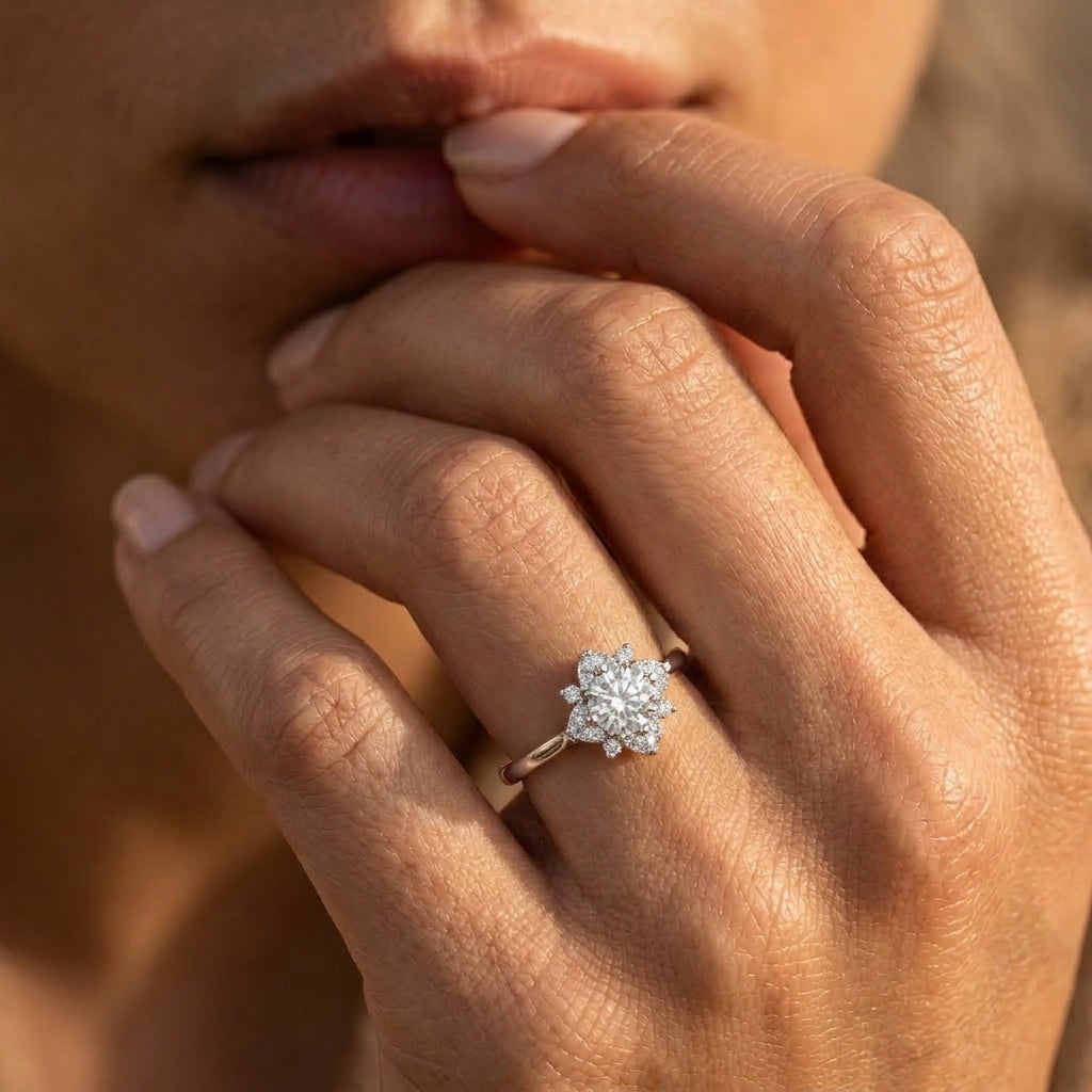 Round Diamond Art Deco Halo Engagement Ring — lifestyle