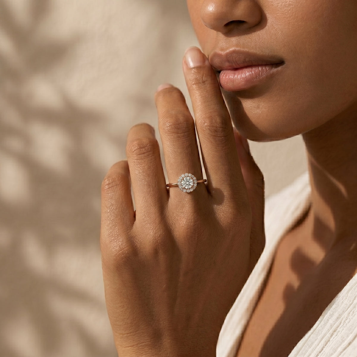 Round Diamond Sculpted Wreath Halo Engagement Ring